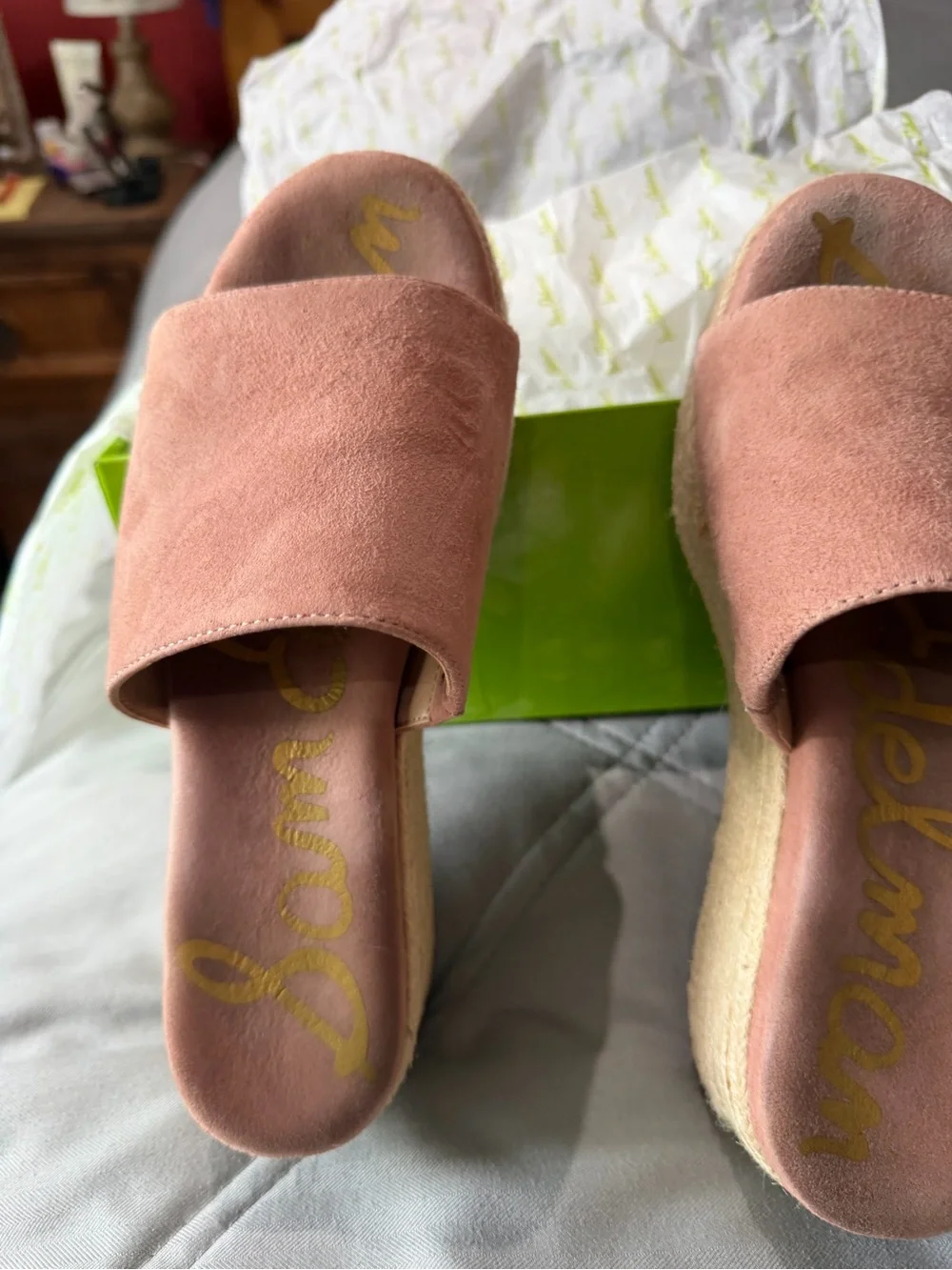 Sam Edelman Pink Suede Platform Espadrille Slide Sandals